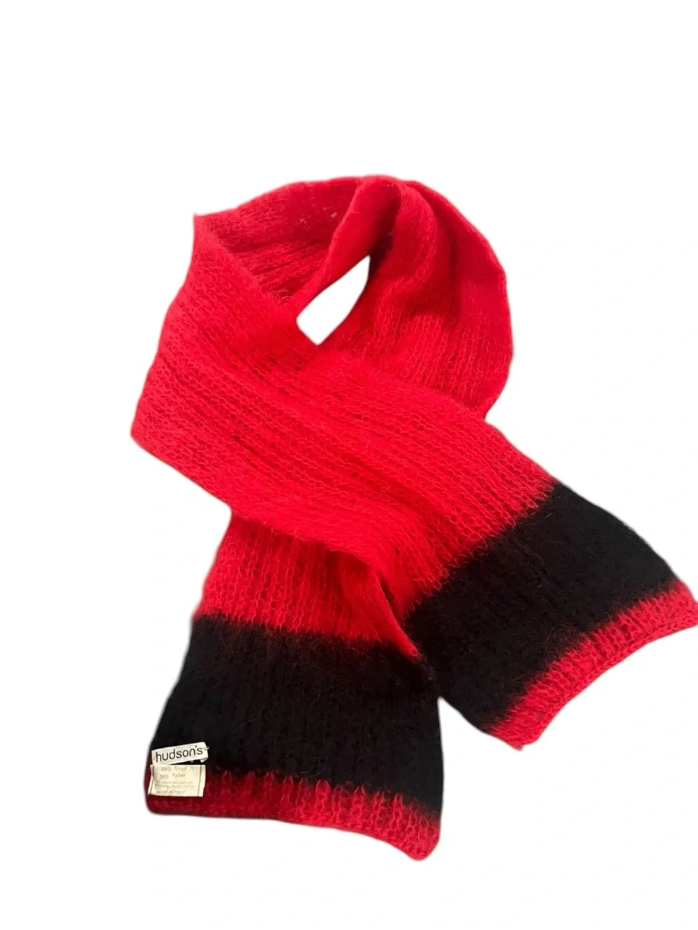 Hudson’s Wool Blend Red and Black Knit Scarf - Vintage, Excellent Condition
